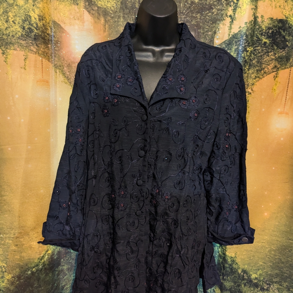 Sarah Elizabeth Navy Embroidered Blazer